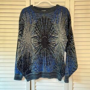 Vintage Lavane Blue and Gray Starburst Grandpa Sweater